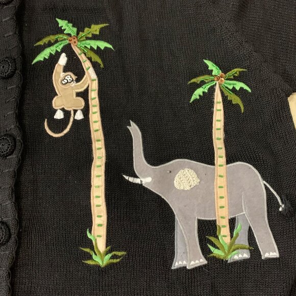 Peter Valentine Black Embellished Jungle Safari Animal S/S Cardigan Womens 1X - Picture 5 of 7